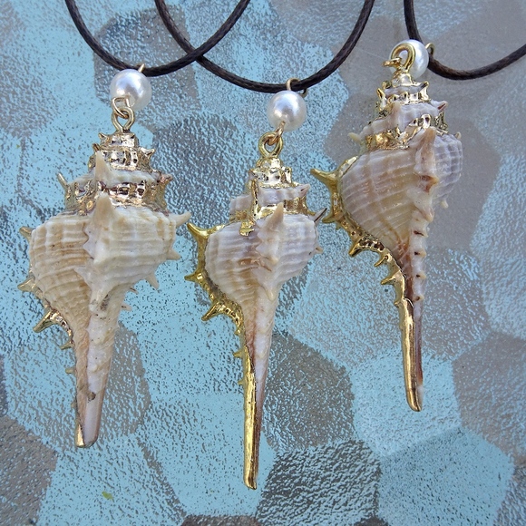 Long Boho Beach Gold Dipped Shell & Pearl Necklace - Picture 5 of 7